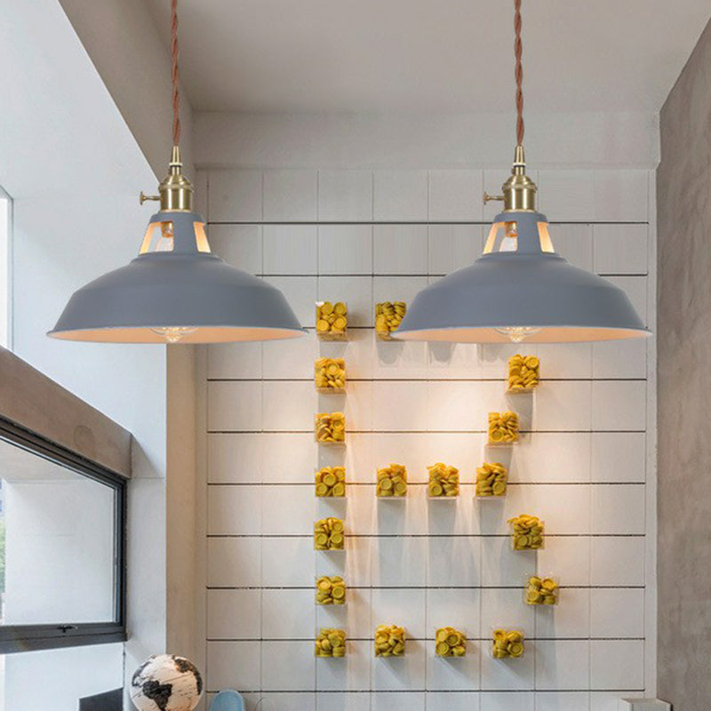 Barn Shaped Macaron Metal Pendant Light With Vent Design - 1-Light Suspension For Restaurants