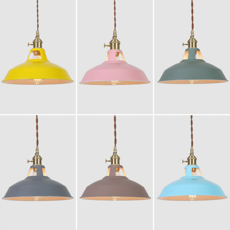 Barn Shaped Macaron Metal Pendant Light With Vent Design - 1-Light Suspension For Restaurants