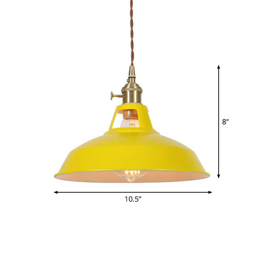 Barn Shaped Macaron Metal Pendant Light With Vent Design - 1-Light Suspension For Restaurants Yellow