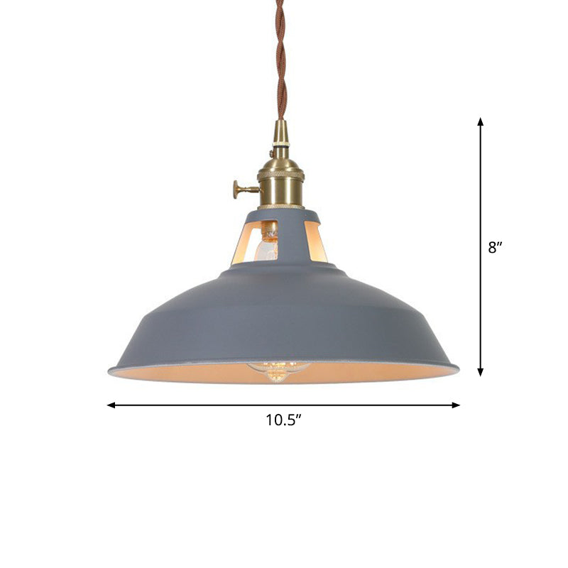 Barn Shaped Macaron Metal Pendant Light With Vent Design - 1-Light Suspension For Restaurants Grey