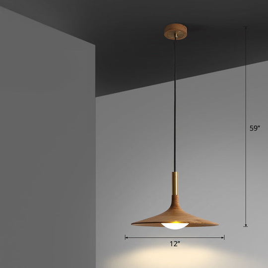 Minimalistic Wooden Trumpet Pendant Lamp With Led Suspension For Tea Room Wood / 12’