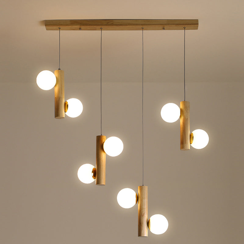 Nordic Opal Glass Ball Cluster Pendant Light For Dining Room 8 / Wood