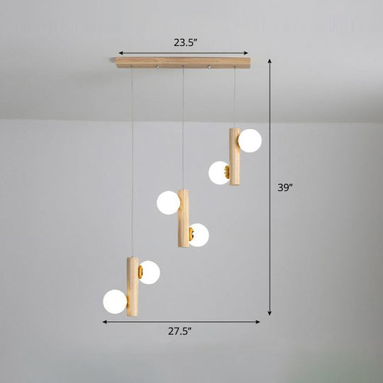 Nordic Opal Glass Ball Cluster Pendant Light For Dining Room 6 / Wood