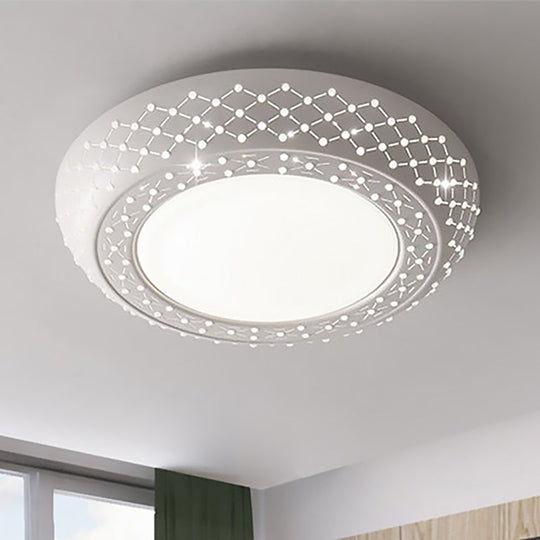 Modern Acrylic White Flush Mount Ceiling Light With Crystal Accent - 23/42/35 Wide Drum Shade For