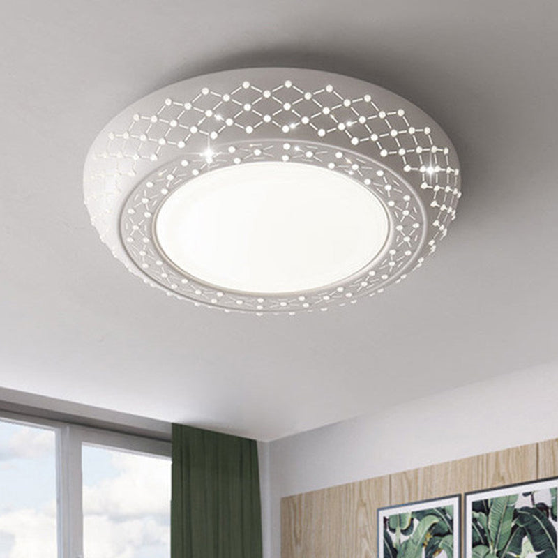 Modern Acrylic White Flush Mount Ceiling Light With Crystal Accent - 23/42/35 Wide Drum Shade For