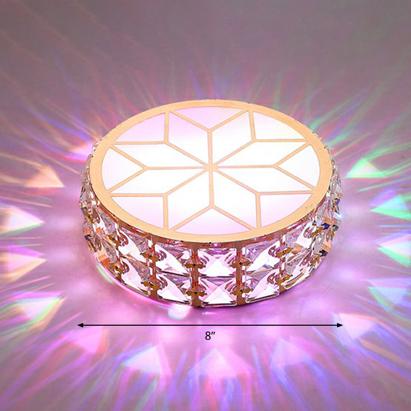 Champagne Led Crystal Embedded Round Ceiling Light - Simple Style Flush Mount For Passageway / 8