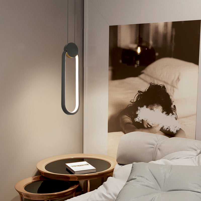 Nordic Led Suspension Light Fixture For Bedroom - Black Circular Hanging Lamp With Metallic Touch