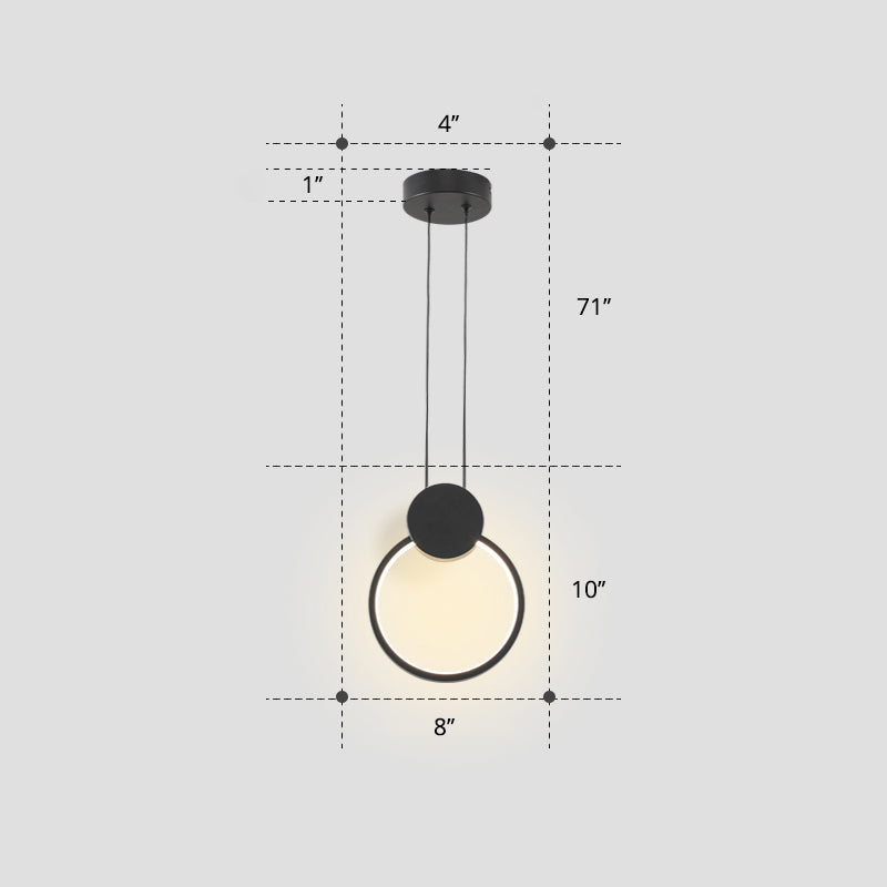 Nordic Black Circular Led Suspension Lamp - Stylish Bedroom Lighting Fixture / Warm Round