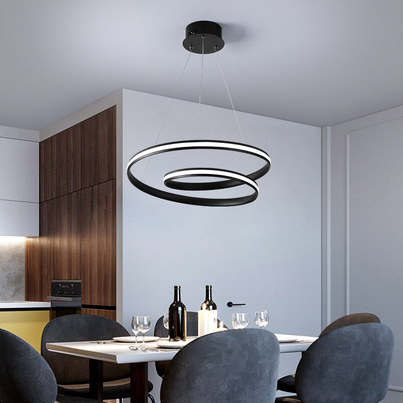 Art Deco Swirl Led Chandelier For Restaurants - Acrylic Suspension Lighting Fixture Black / 18’