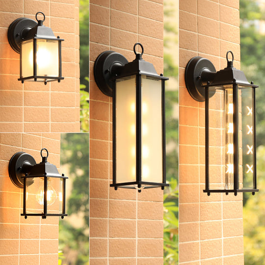 Sleek Glass Box Wall Sconce Lamp: Outdoor 1-Head Mounted Lighting In Black
