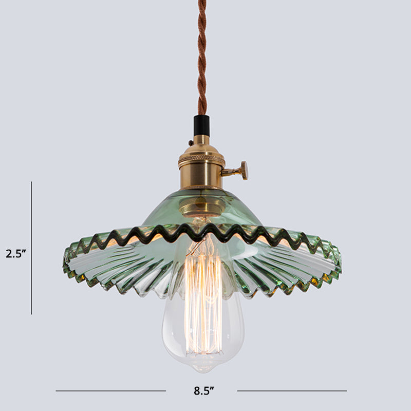 Nordic Radial Wave Glass Pendant Light - 1-Light Ceiling Fixture For Dining Room Green