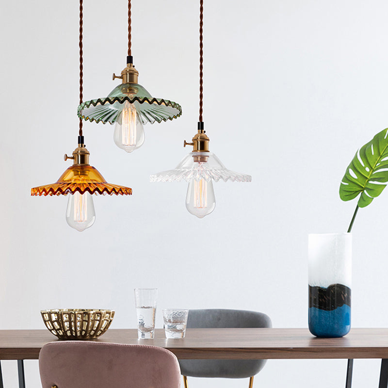 Nordic Radial Wave Glass Pendant Light - 1-Light Dining Room Ceiling Fixture