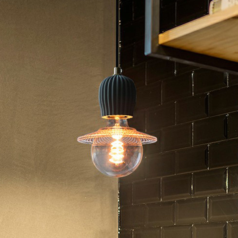 Bare Bulb Hanging Light Fixture - Minimalist Cement 1-Light Black Pendant For Restaurants