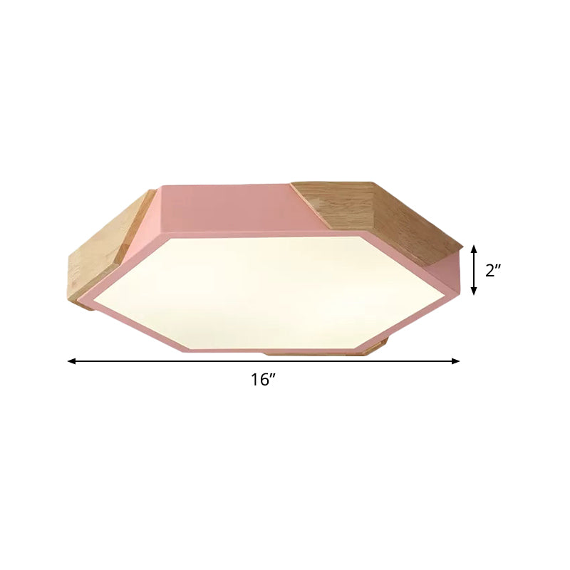 Nordic Style Led Flush Mount Lamp For Kindergarten Classroom Ceiling - Hexagon Design