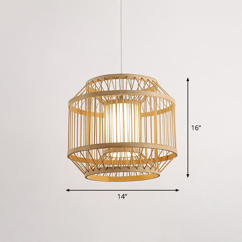 Modern Bamboo Hanging Pendant Light - Elegant Single Restaurant Ceiling Lamp In Wood / 16’ Prismatic