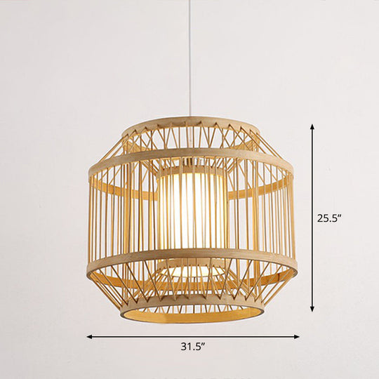 Modern Bamboo Hanging Pendant Light - Elegant Single Restaurant Ceiling Lamp In Wood / 31.5’