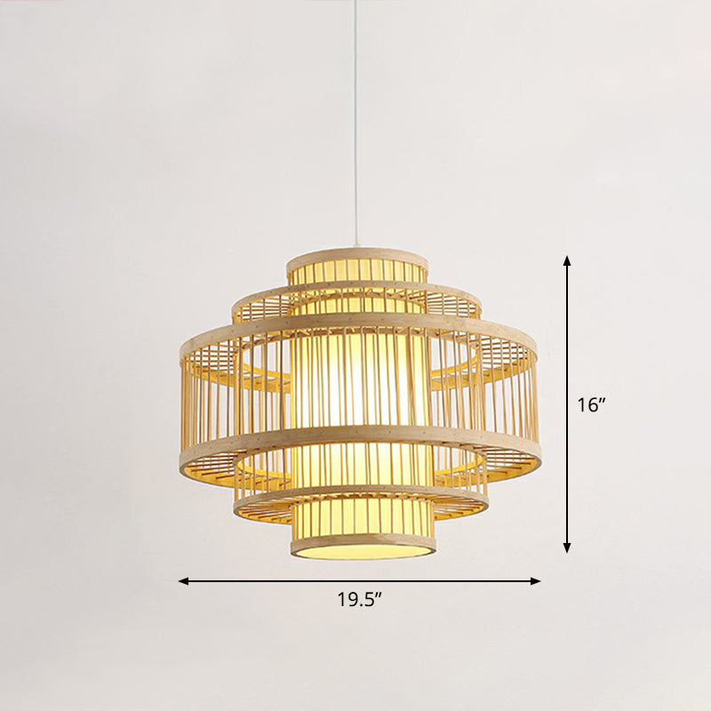 Modern Bamboo Hanging Pendant Light - Elegant Single Restaurant Ceiling Lamp In Wood / 19.5’ Round