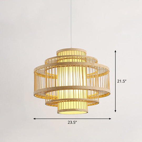 Modern Bamboo Hanging Pendant Light - Elegant Single Restaurant Ceiling Lamp In Wood / 23.5’ Round