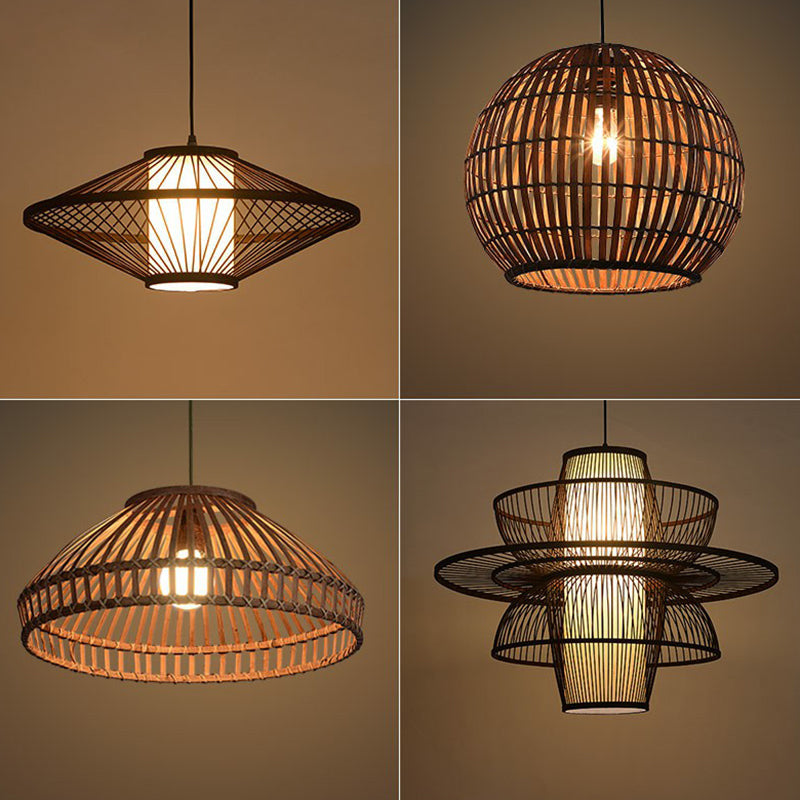 Bamboo Pendant Light: Chinese Style Coffee Cage Suspension 1-Light Fixture
