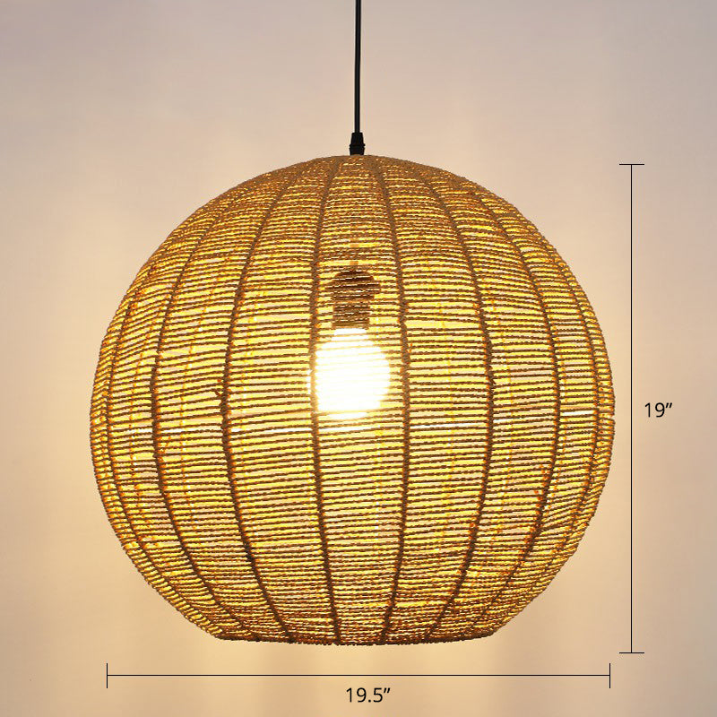Minimalist Rattan Pendant Light For Restaurants - Sphere Shaped With 1 Head Wood / 19.5