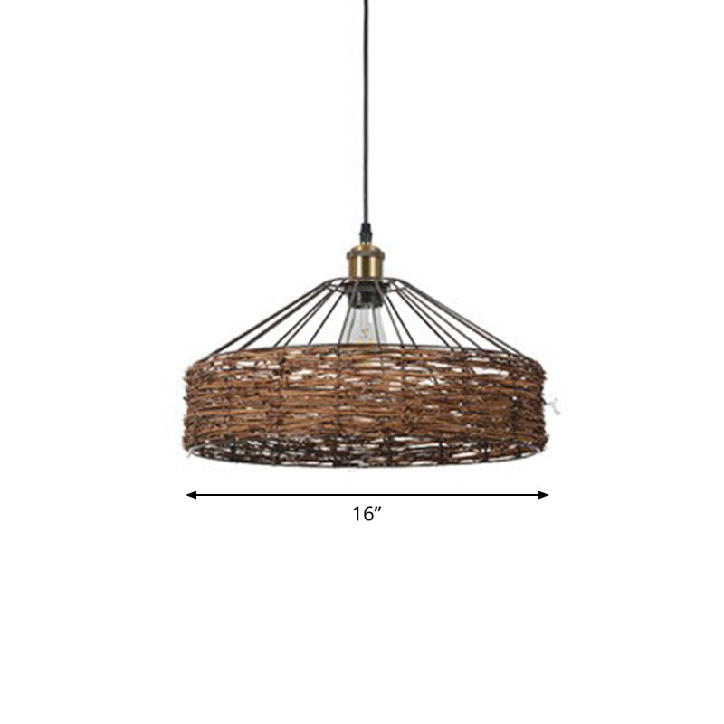 Country Style Rattan Barn Hanging Light Pendant For Dining Room - Brown Finish 1 Bulb / 16’