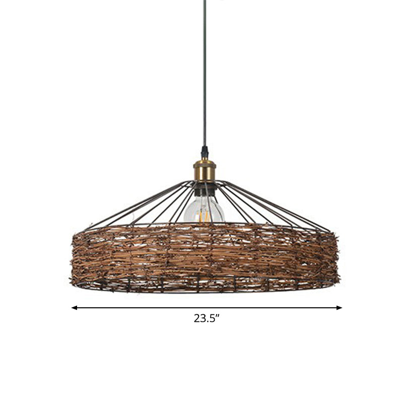Country Style Rattan Barn Hanging Light Pendant For Dining Room - Brown Finish 1 Bulb / 23.5’