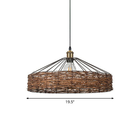 Country Style Rattan Barn Hanging Light Pendant For Dining Room - Brown Finish 1 Bulb / 19.5’