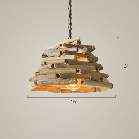 Lodge Wooden Pendant Light: Stacked Sticks Suspension Lamp For Dining Room Wood / 16’