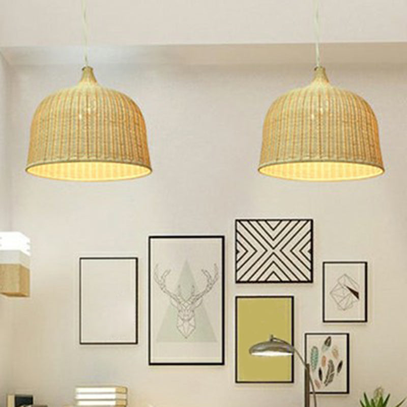 Bamboo Hanging Lamp: Modern Cloche Shape Wood Ceiling Light For Bedroom