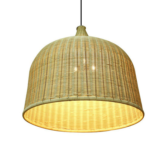 Bamboo Hanging Lamp: Modern Cloche Shape Wood Ceiling Light For Bedroom