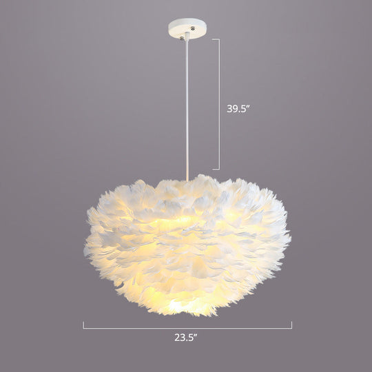 Nordic Style Feather Dome Pendant Light For Bedroom Suspension Fixture White / 23.5