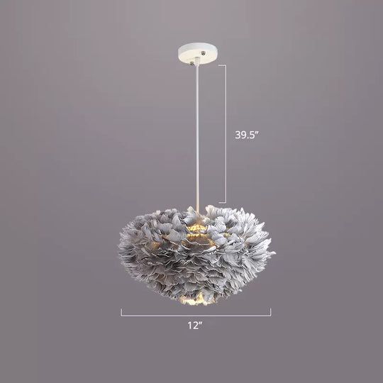 Nordic Style Feather Dome Pendant Light For Bedroom Suspension Fixture Grey / 12