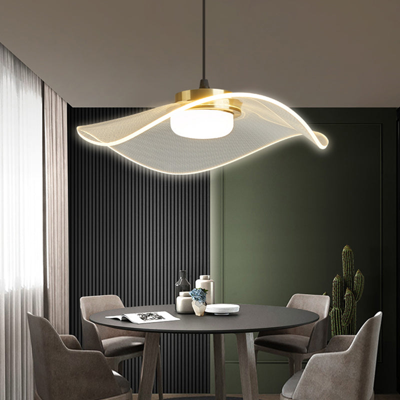 Sleek Led Pendulum Light: Ruffled Design Clear Acrylic Ideal For Dining Room