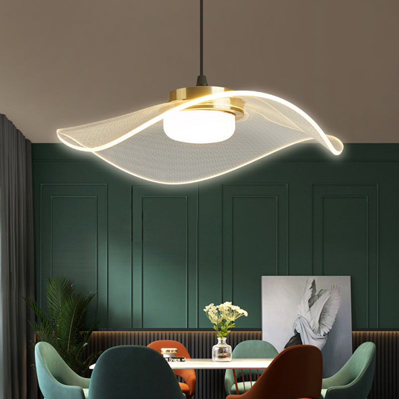 Sleek Led Pendulum Light: Ruffled Design Clear Acrylic Ideal For Dining Room