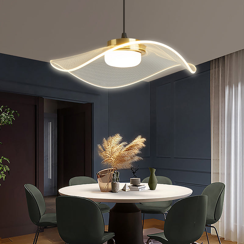 Led Ruffled Pendulum Light: Clear Acrylic Simplicity For Dining Room
