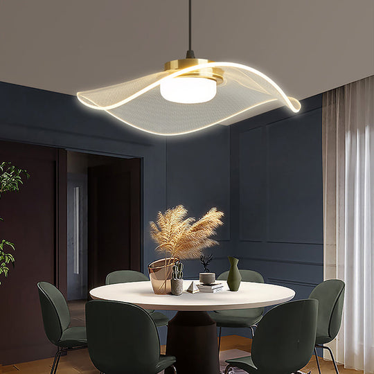Sleek Led Pendulum Light: Ruffled Design Clear Acrylic Ideal For Dining Room