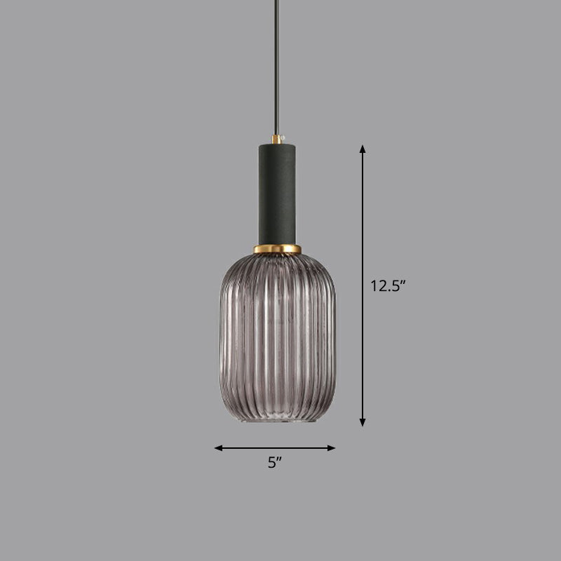 Ribbed Glass Pendant Light - Bottle Shaped Minimalist 1-Light Fixture For Dining Room Smoke Gray
