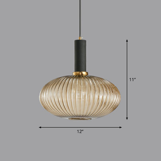 Minimalist Pendulum Light Fixture - Ribbed Glass Bottle Shaped Design 1-Light Dining Room Hanging