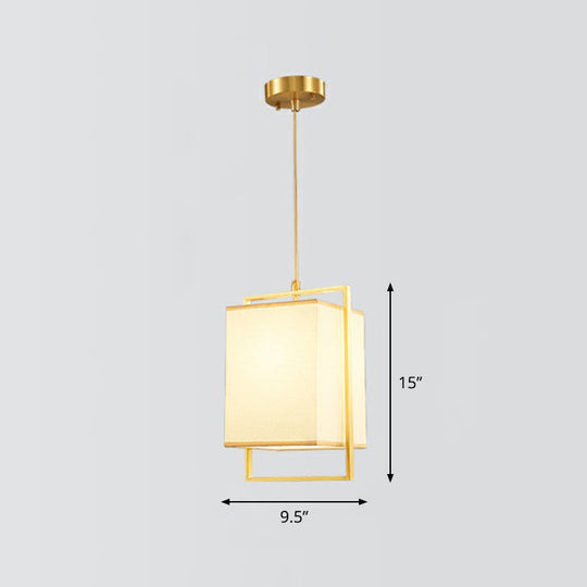 Modern Gold Drop Pendant Light With Rectangular Fabric Shade For Bedroom