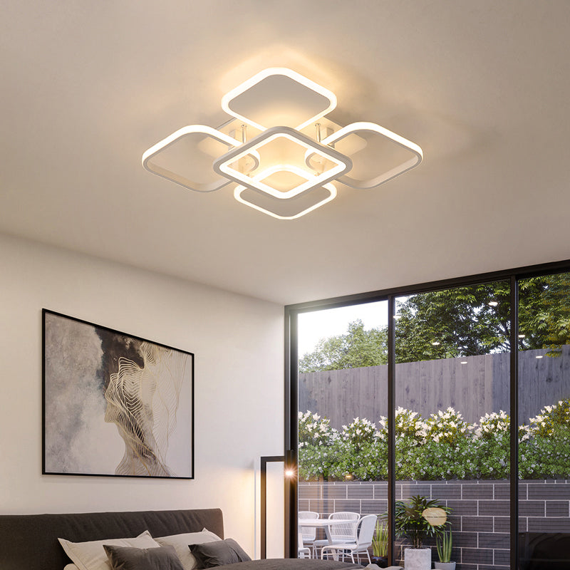 Contemporary Led Flush Mount Ceiling Lamp - White Frame Metal Flushmount Lighting For Living Room