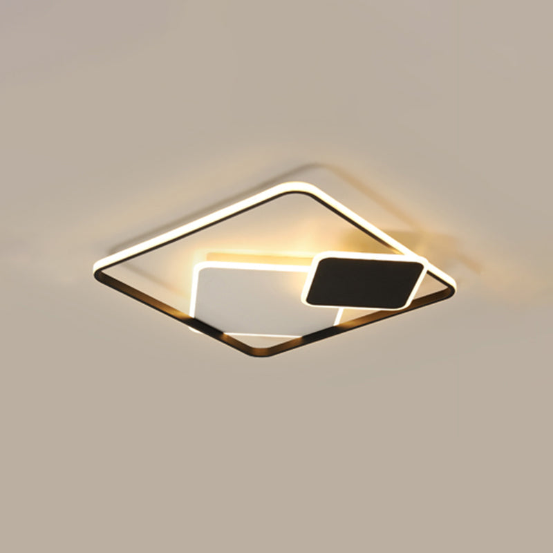 Nordic Led Ceiling Mounted Light For Bedroom - Black And White Square Flush Mount Lamp / 16.5