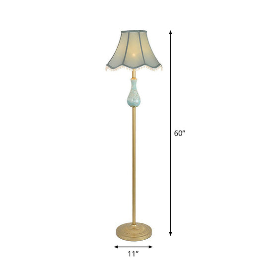 Traditional Bell Shade Fabric Standing Lamp With Foot Switch - Elegant Living Room Floor Light