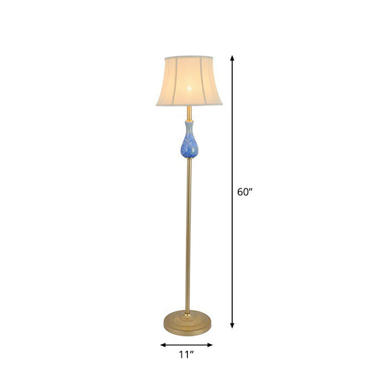 Traditional Bell Shade Fabric Standing Lamp With Foot Switch - Elegant Living Room Floor Light