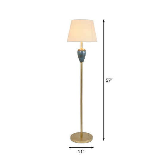 Rustic Empire Shade Floor Lamp - Single-Bulb Fabric Standing Light For Living Room