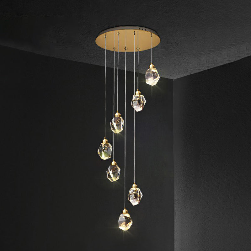 Minimalistic Crystal Gemstone Hanging Multi Pendant Ceiling Light For Staircase - Clear Faceted 7 /
