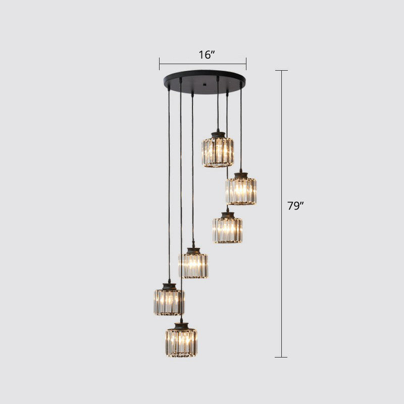 Prismatic Crystal Pendant Chandelier With Postmodern Cylindrical Design - Ideal For Stairways 6 /