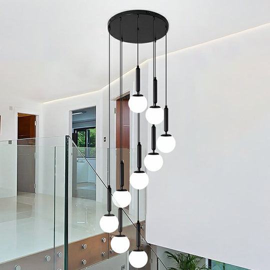 Nordic Opal Glass Spiral Ball Pendant Light For Stairways And Ceilings