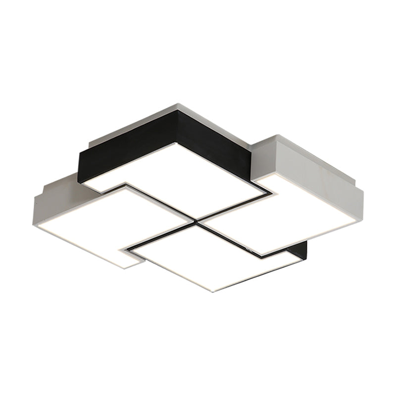 Modern Led Pinwheel Flush Mount Nordic Ceiling Light For Bedroom - Black And White Metal Finish