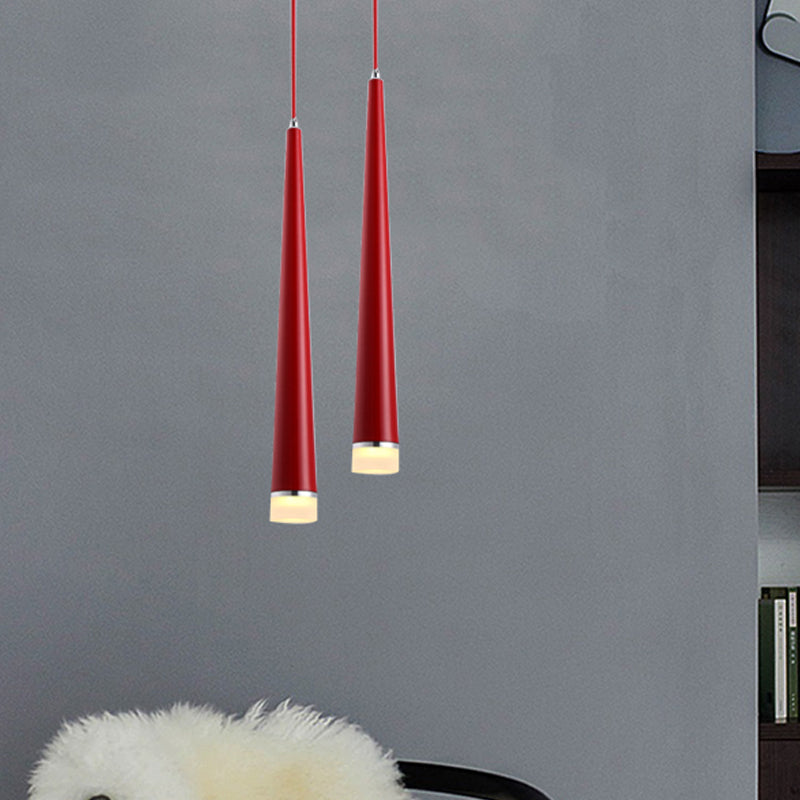 Modern Tapered Ceiling Light: Gray/Red Led Metal Pendant Fixture For Living Room In