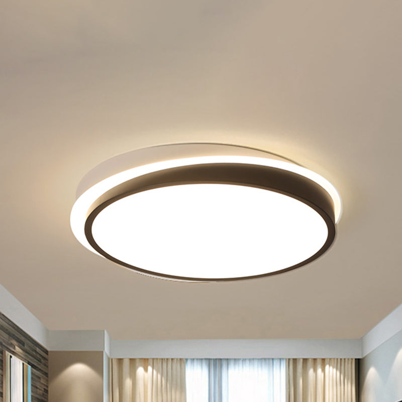 18/23.5 Dia Black Led Flush Mount Ceiling Light - Simple Metal Design With Acrylic Diffuser